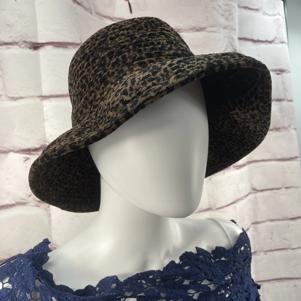 Sombrero de viaje vintage David Cohen estampado animal leopardo talla única marrón negro terciopelo Foto 1 de 4