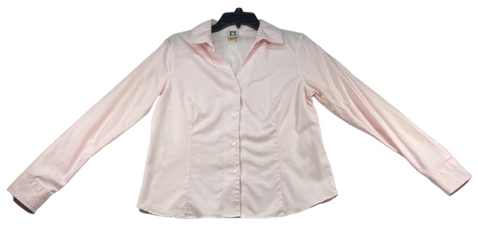 Blusa con botones Anne Klein para mujer talla mediana rosa algodón de negocios Foto 1 de 4