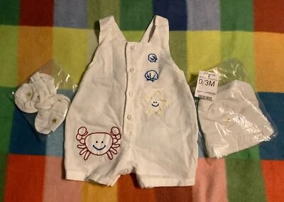 Conjunto de 3 monos con tirantes blancos Bright Future vintage para niños de 0 a 3 meses Foto 1 de 4