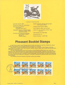 #8815 25c Pheasant Stamp Booklet #2283a USPS Souvenir Page - Picture 1 of 1