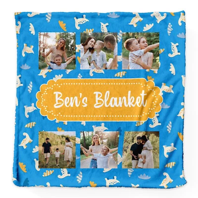 Dino Pattern - Blue - Personalised Extra Soft Luxury Baby Blanket - 75 x 75cm - Image 1 of 4