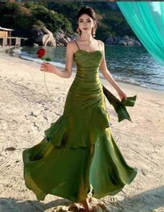 Women's Sleeveless Mermaid Fishtail Falbala Long Dress Beach Party Evening Dress - Picture 1 of 10