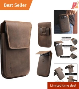Crafted Dark Brown Leather Phone Holster for Large Smartphones – Vertical Design - Picture 1 of 8