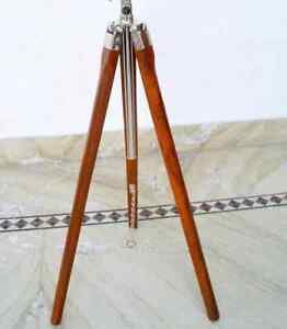 Chrome Wooden Corner Floor Tripod Stand Vintage Brown Suitable F/ Camera