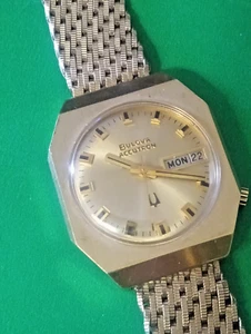 Vintage Bulova Accutron Gold Plate Day/Date Tuning Fork. Runs 40mm X 35mm - Picture 1 of 5