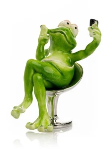 Keren Kopal Frog Taking a Selfie  Trinket Box Decorated with Austrian Crystals - Picture 1 of 18