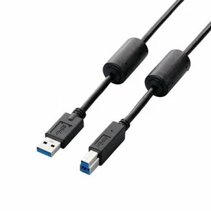 ELECOM USB30 A-B cable 2m USB3-BF20BK black ferrite core Japan new - Picture 1 of 4