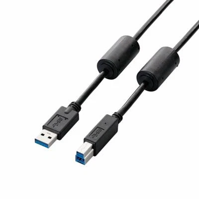 ELECOM USB30 A-B cable 2m USB3-BF20BK black ferrite core Japan new - Image 1 of 4