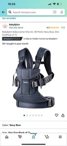 Baby Bjorn Baby Carrier One Air 3D Mesh Navy Blue 7 lbs - 26 lbs Infant Backpack - Picture 1 of 5