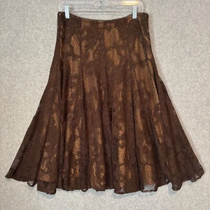 Spirit by Coldwater Creek braun Häkel Midi Rock Damen 12 nude Futter Boho - Bild 1 von 8