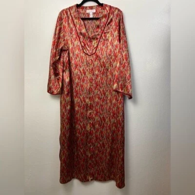 Oscar de la Renta Duster Nightgown Maxi Dress Women Size Medium Red Lightweight - Image 1 of 4