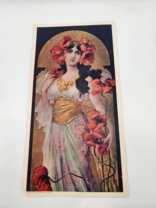 *Slight Dmg* Vintage Art Print LOLITA Mary Golay Woman w/Red Poppies 10.5 x 5.5 - Picture 1 of 2