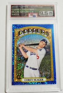 COREY SEAGER 2021 TOPPS HERITAGE CHROME BLUE SPARKLE #403 Graded 9.5 SP 