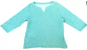 Croft Barrow Top Damen PL blau grün 100% Baumwolle 3/4 Arm Stretch - Bild 1 von 4