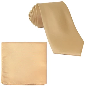 NEW 100% Silk Men's Neck tie & hankie set skinny 2.5" Beige formal wedding party - Picture 1 of 3