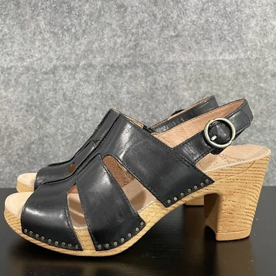 Sandalia Dansko Tatiana 38 7,5-8 cuero negro gladiador tiras tacón de madera Foto 1 de 4
