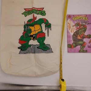 Vintage Teenage Mutant Ninja Turtles Bag, Cinch Sack TMNT & Bonus Book GUC Uniqu - Picture 1 of 9