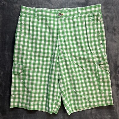 Nike Checkered Shorts Golf Sport Dri-Fit Green Flat Front Cargo 34 - Image 1 of 4