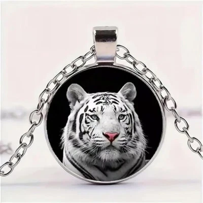 Collar Colgante Cabujón Cristal Tigre Blanco Plata Foto 1 de 3