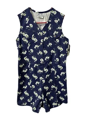 Mameluco sin mangas floral azul marino talla XL 16 vintage años 90 nuevo con etiquetas hecho en EE. UU. Foto 1 de 4