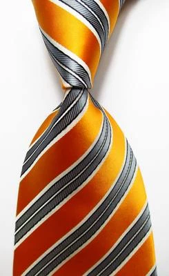 Новый классический в полоску оранжевый белый серый JACQUARD сплетенный шелк мужской галстук галстук - Изображение 1 из 2