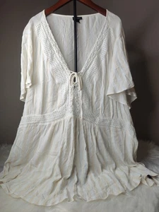 Torrid Top Women 4X White Beige Striped Babydoll Beach Western Boho Festival - Picture 1 of 6