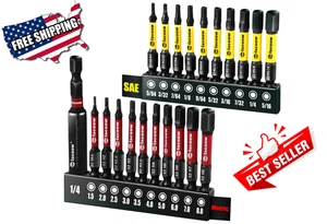 Hex Bit Set S2 Steel Allen Wrench 1/4" 2" Magnetic 21-Piece (Metric & SAE) - Picture 1 of 6