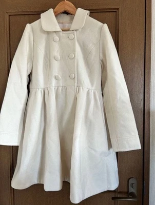 Liz Lisa White Flared Wool Blend Long Coat with Back Ribbon Used - Image 1 of 4