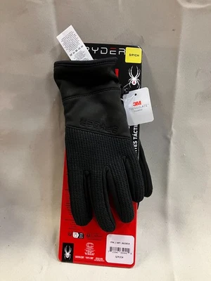 Guantes Spyder Negros Elastizados Polar Cuero Punta Táctil Palma 3M Aislados Talla S Foto 1 de 2