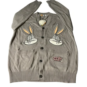 Looney Tunes Bugs Bunny Strickjacke Pullover Warner Bros grau Large neu mit Etikett - Bild 1 von 7