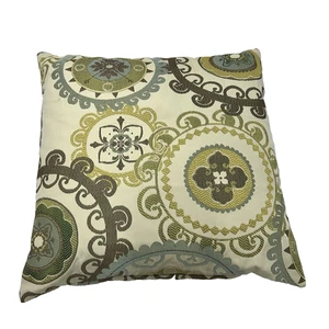 19" Large Embroidered Decorative Greens & Browns Patterned Sofa Throw Pillow EUC - Picture 1 of 9