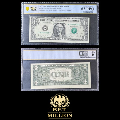 1981 $1 Federal Reserve Note Boston – PCGS 62 PPQ Uncirculated | Fr.1911 - Image 1 of 4