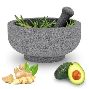 Juego de mortero y mortero - Molinillo de piedra manual de mortero Molcajete de 8,5 pulgadas y 6,5 tazas - Imagen 1 de 14