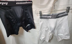 COOLOMG Youth Boys 2-PK Compression Shorts Protective Cup Underwear, Blk/Wht, S - Picture 1 of 8