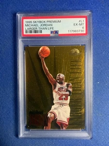 1995 Skybox Michael Jordan Larger Than Life Gold Foil Insert Psa 6 - Picture 1 of 2