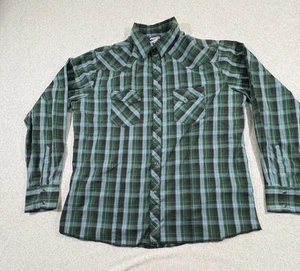 Wrangler Shirt Mens XXL Green Plaid Pearl Snap Western Cowboy Long Sleeve - Picture 1 of 7