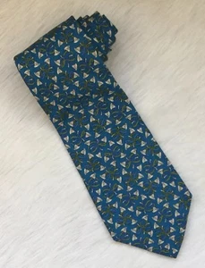 SALVATORE FERRAGAMO Men’s Silk Tie Teal w/ Overall Horn Pattern Made in ITALY - Picture 1 of 6