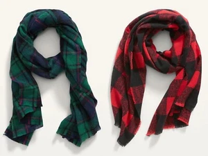 NWT Old Navy Flannel Blanket Scarf Wrap Shawl Red Buffalo Blue Green Plaid Women - Picture 1 of 6