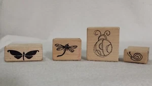 Magenta Bug Insect Lot (4) Butterfly Dragonfly Ladybug Snail WM Rubber Stamp - Picture 1 of 8