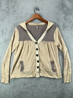 FREE PEOPLE Womens Peasant Cardigan Wool Blend Boho Small Hooded Beige Sweater - Image 1 of 4