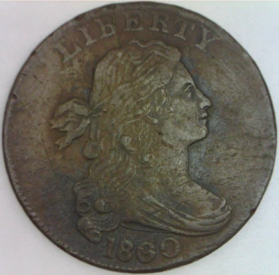 1800 over 79 Draped Bust Large Cent Very Fine 1800/79 One Penny Liberty 1 - Image 1 of 2