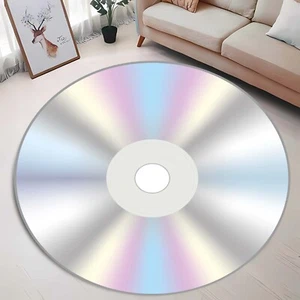 CD Disc Round Rug, Retro Music Carpet, Vintage Vinyl Aesthetic - Picture 1 of 12