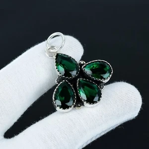 Verde Tormalina Gemma Bohemien Design 925 Pendente Argento Sterling Per Regali - Foto 1 di 4