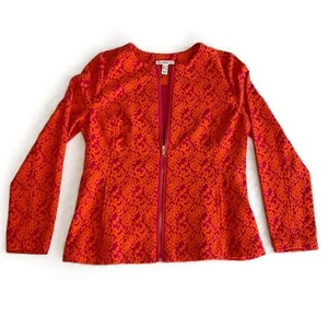 Isaac Mizrahi Live Womens Pink Orange Floral Cropped Zipper Jacket Size S - Picture 1 of 9