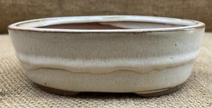 White Glazed Oval Bonsai Pot 15x11.5x4.5cm - Picture 1 of 4