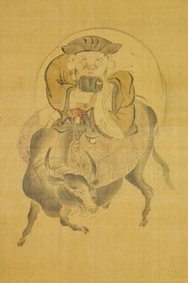 PINTURA JAPONESA Pergamino Colgante 65" Daikousama Vaca Japón Antiguo DE COLECCIÓN b674 Foto 1 de 4