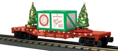 MTH RAILKING CHRISTMAS FLAT CAR & LIGHTED CHRISTMAS TREES O GAUGE TRAIN REINDEER - Image 1 of 4