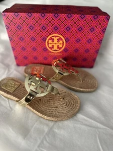 Womens Tory Burch Miller Espadrille Sandal Mirror Metallic Gold Sz 6.5 #0728 - Picture 1 of 8