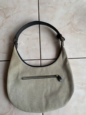 Monsac Beige Fabric Handbag with Black Leather Lining (Used) - Image 1 of 4