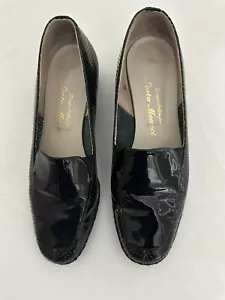Sesto Meucci La Badia Black Patent Leather Perforated Wedge Loafer Women Sz 7M - Picture 1 of 9